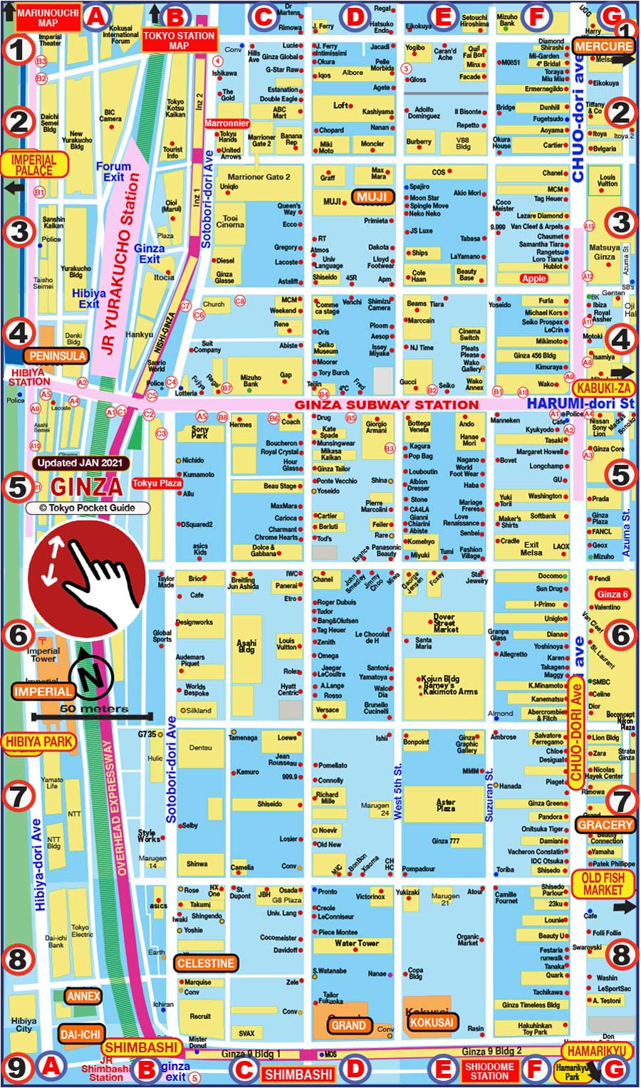 Tokyo Pocket Guide Ginza Map In English For Hotels