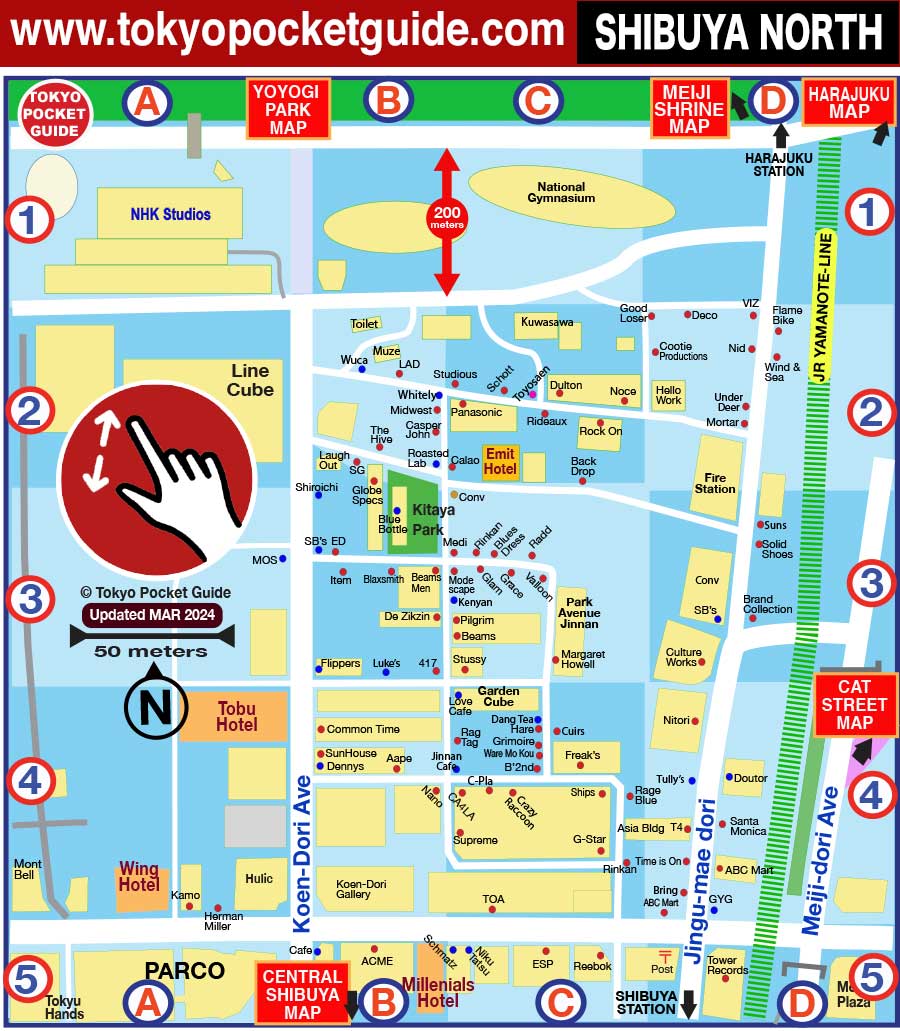 TOKYO POCKET GUIDE: Shibuya North Shopping Map in English