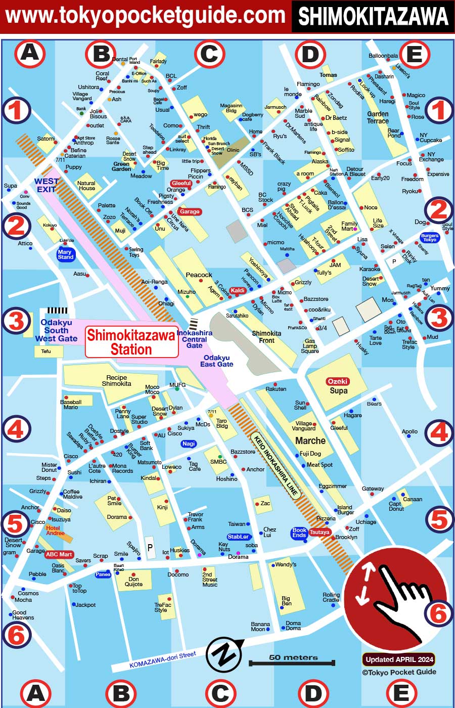 TOKYO POCKET GUIDE: Shimokitazawa map in English for shopping and Stores